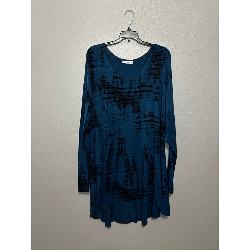 BRYN WALKER Blue and Black Tie Dye Long Sleeved Tunic Top Size M